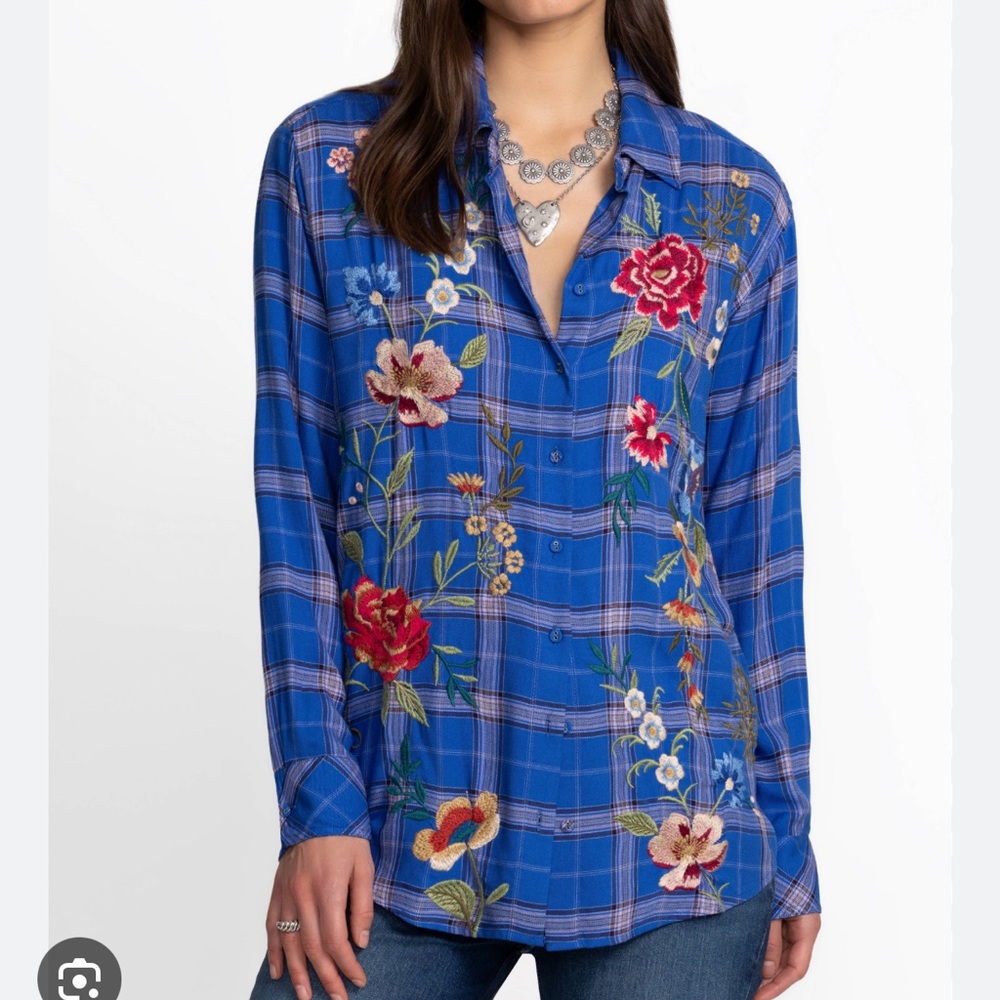 Johnny Was Mila Oversized Plaid Shirt